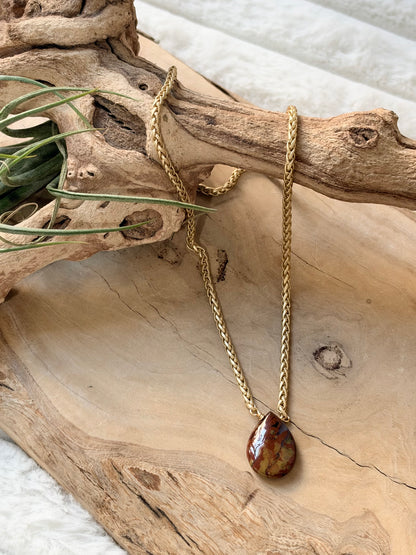 Red Ocean Jasper + Matte Gold Necklace