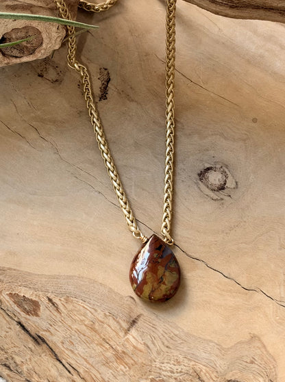 Red Ocean Jasper + Matte Gold Necklace