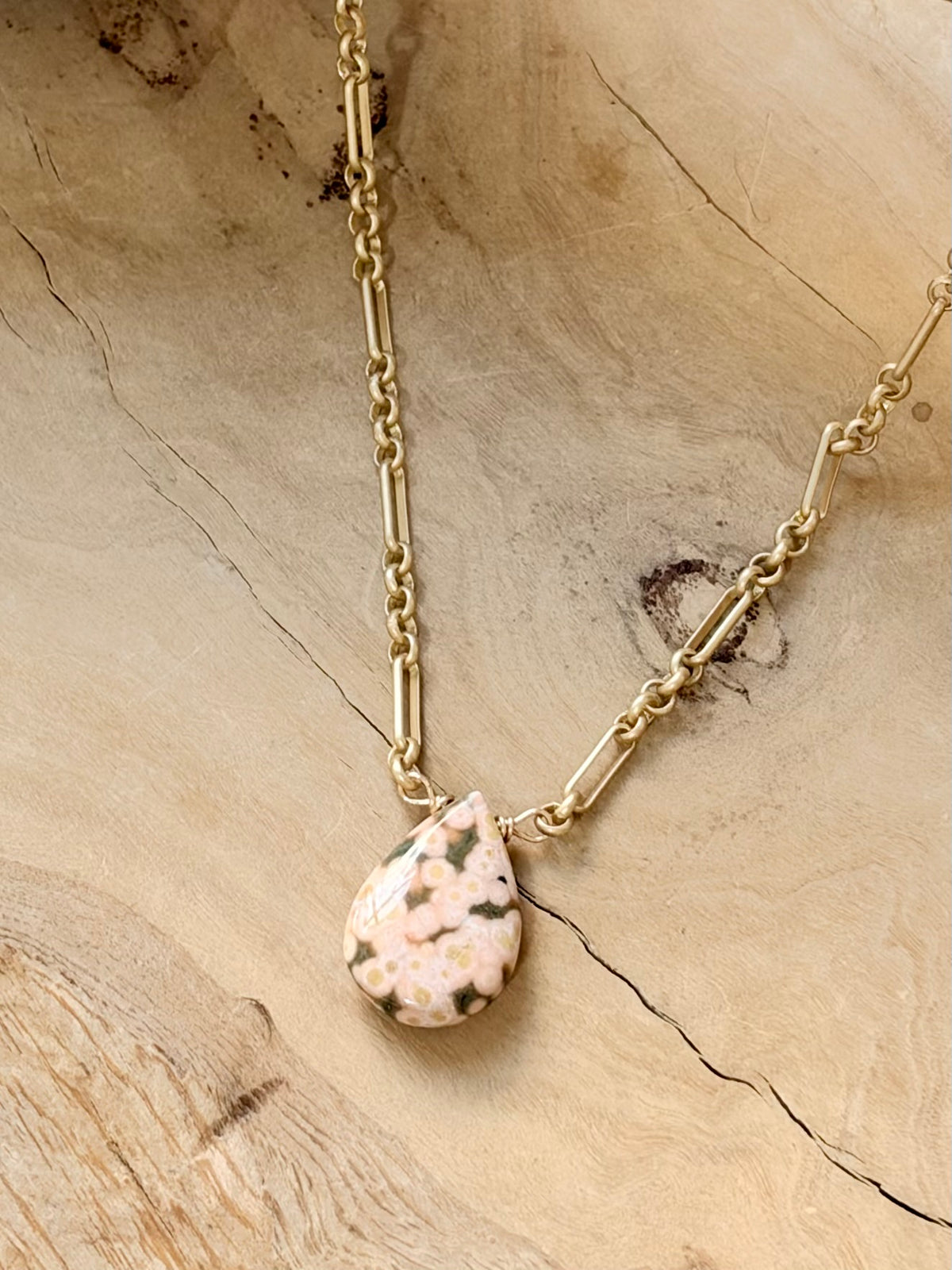 Ocean Jasper + Matte Gold Necklace