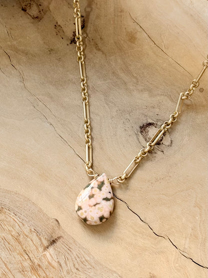Ocean Jasper + Matte Gold Necklace