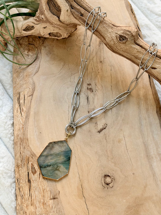 Labradorite + Silver Double Chain Necklace