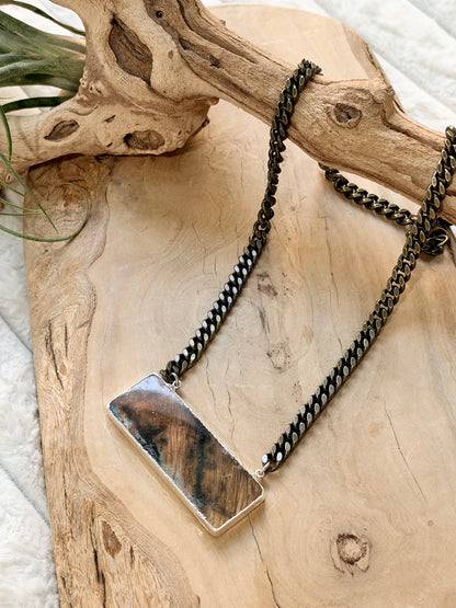 Labradorite + Antique Brass Large Bar Necklace