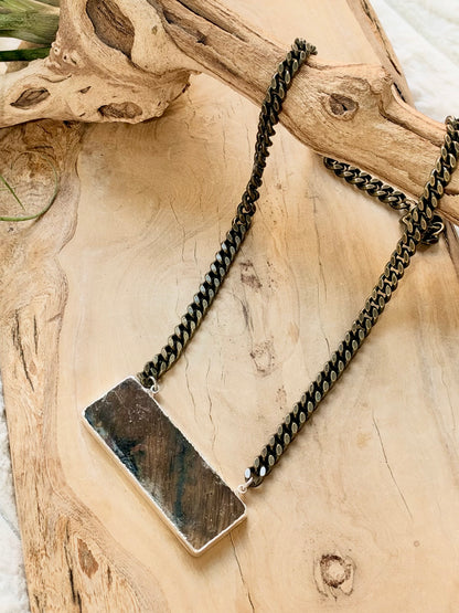Labradorite + Antique Brass Large Bar Necklace