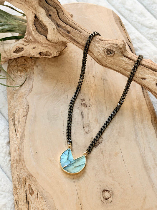 Labradorite Pie + Antique Brass Necklace