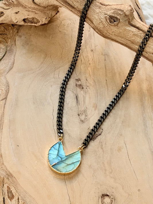 Labradorite Pie + Antique Brass Necklace