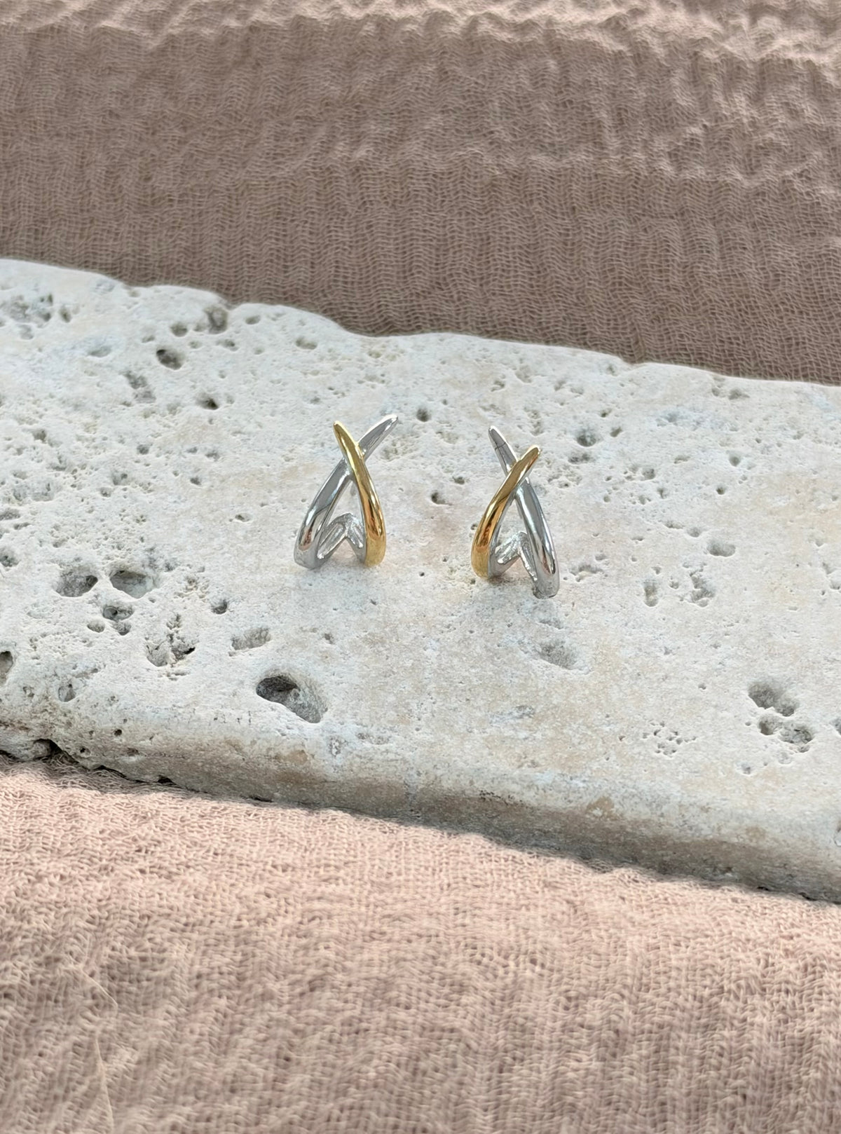 Mixed Metal Crossover Earrings