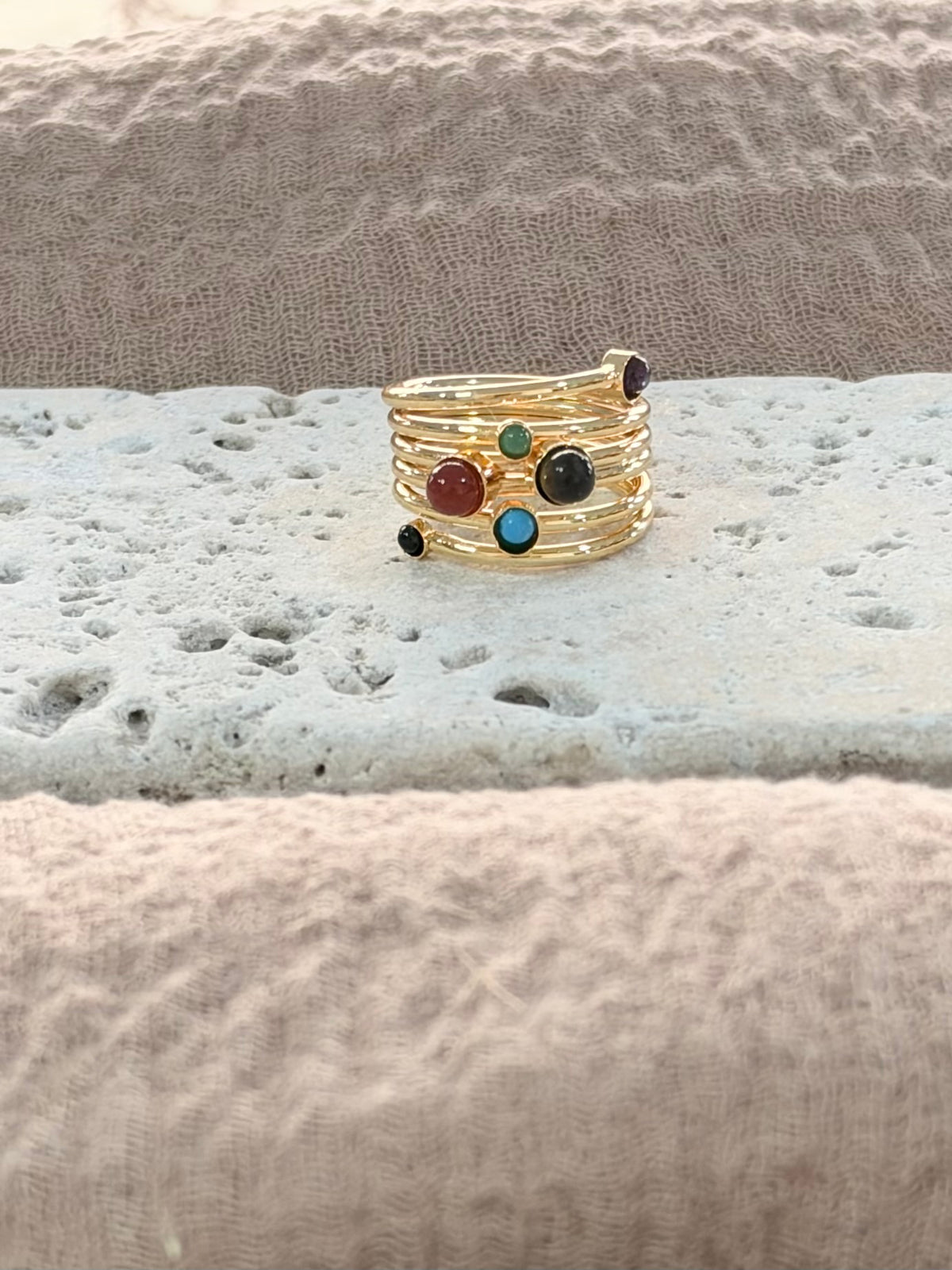 Gold Multi-Color Gemstone Ring