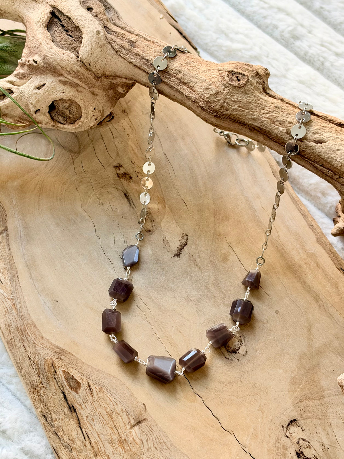 Chocolate Moonstone + Silver Necklace