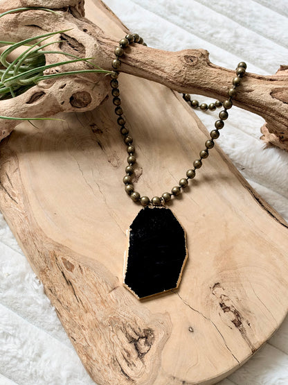 Black Onyx + Antique Brass Necklace