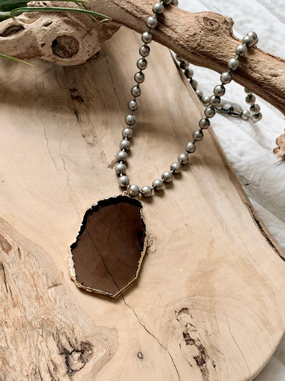 Smoky Quartz + Antique Silver Necklace