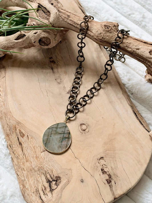 Labradorite + Antique Brass Necklace