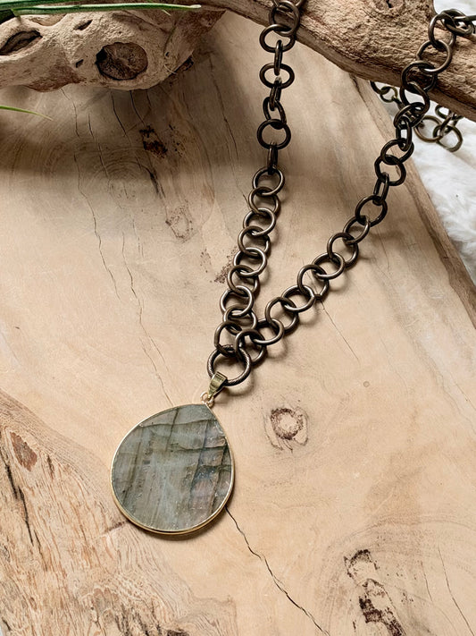 Labradorite + Antique Brass Necklace