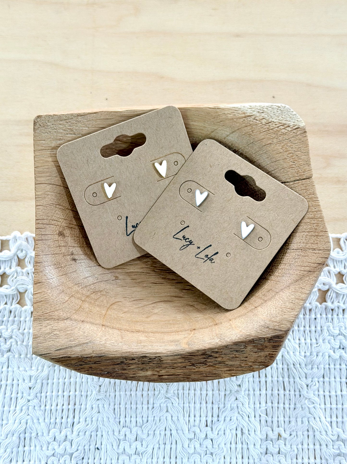 White + Stainless Steel Heart Stud Earrings