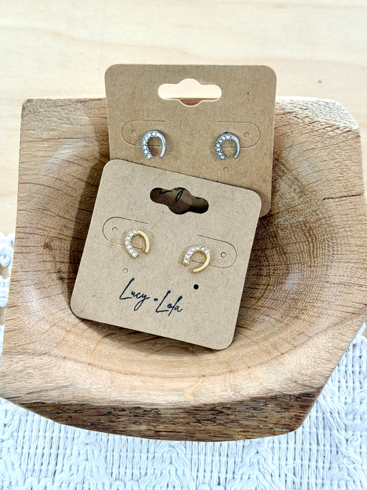 Zircon + Stainless Steel Horseshoe Stud Earrings