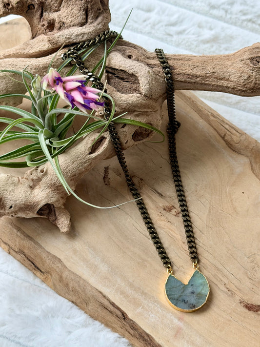 Labradorite Pie + Antique Brass Necklace