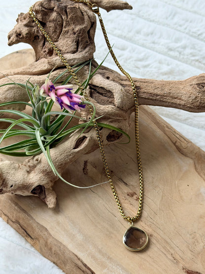 Smoky Quartz + Gold Stainless Steel Necklace
