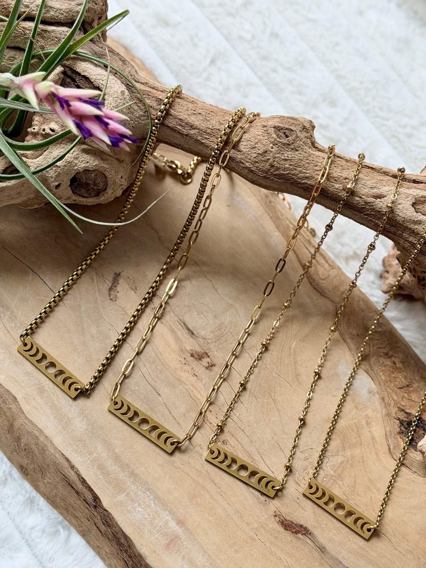 Moon Phases + Gold Stainless Steel Necklace