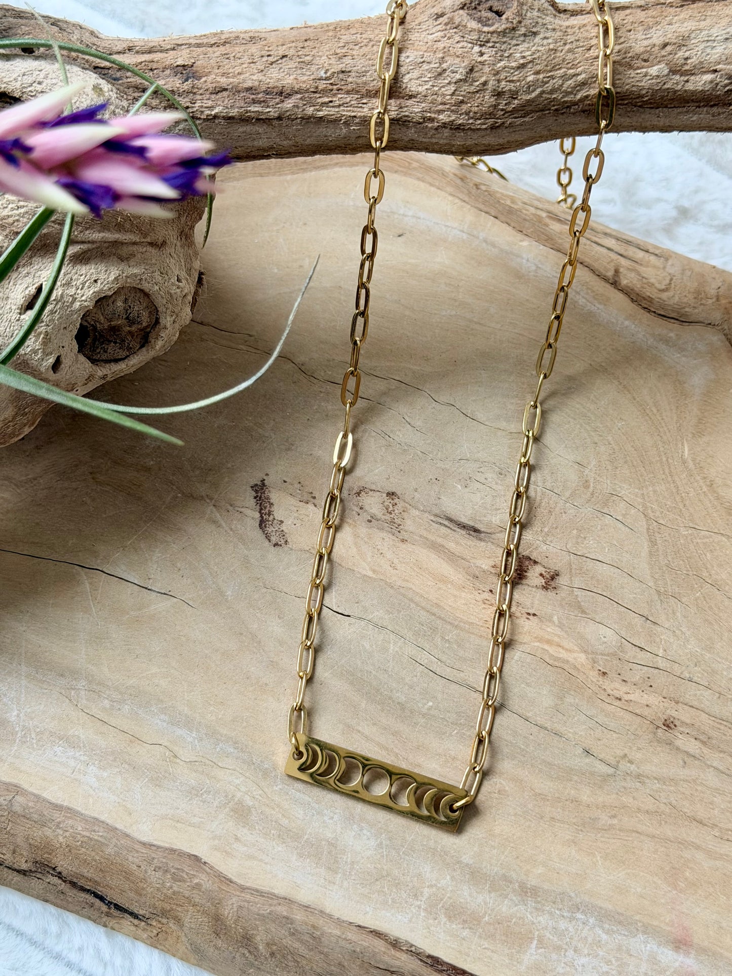 Moon Phases + Gold Stainless Steel Necklace