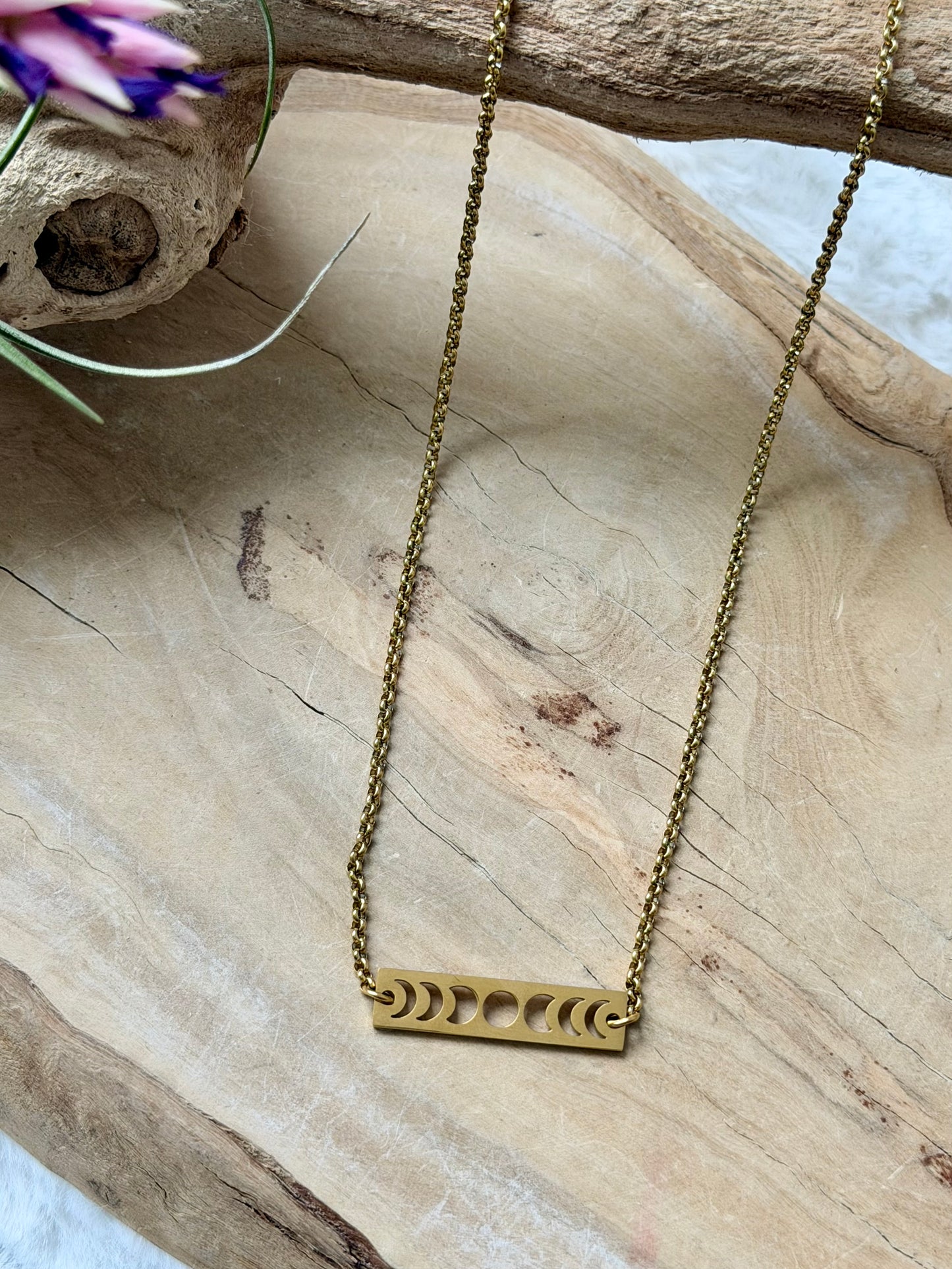Moon Phases + Gold Stainless Steel Necklace