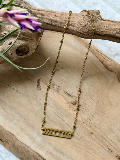 Moon Phases + Gold Stainless Steel Necklace