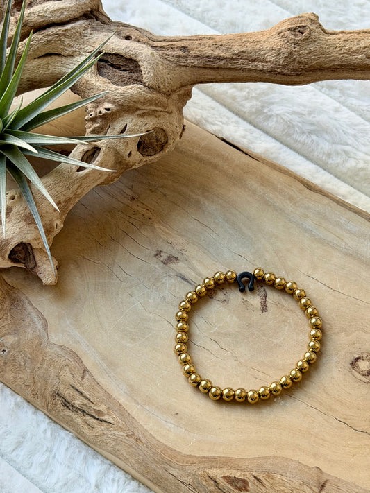 Matte Black Horseshoe + Gold Stainless Steel Bracelet