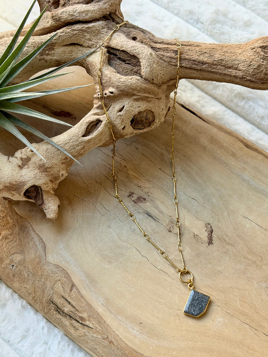 Black Sunstone + Gold Stainless Steel Necklace
