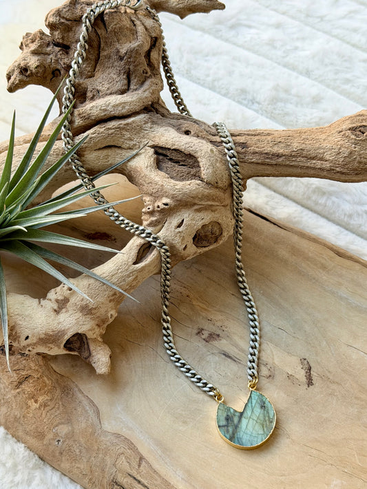 Labradorite Pie + Antique Silver Necklace