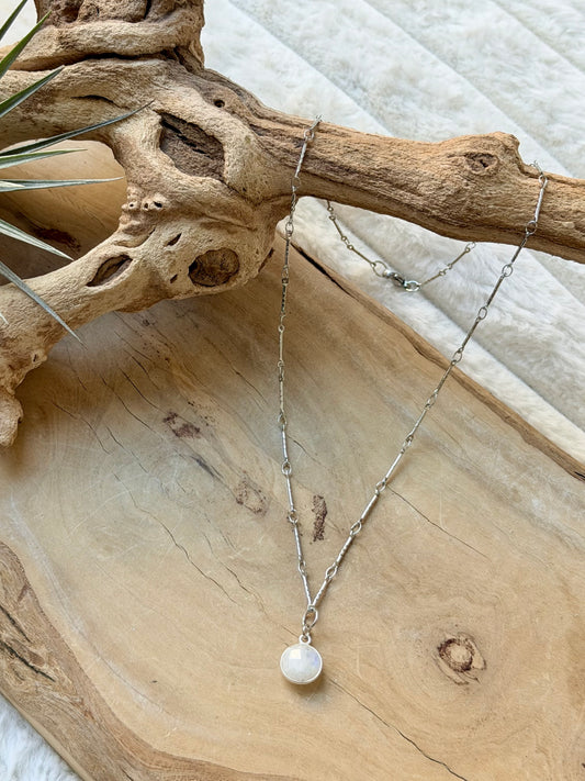Rainbow Moonstone + Stainless Steel Necklace