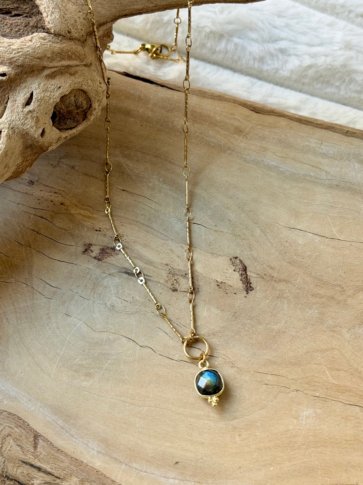 Labradorite + Gold Stainless Steel Necklace