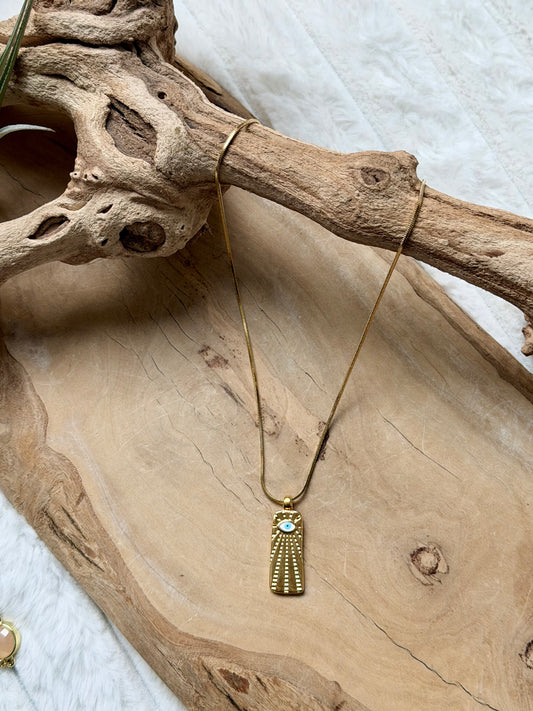Evil Eye Pendant + Gold Stainless Steel Necklace