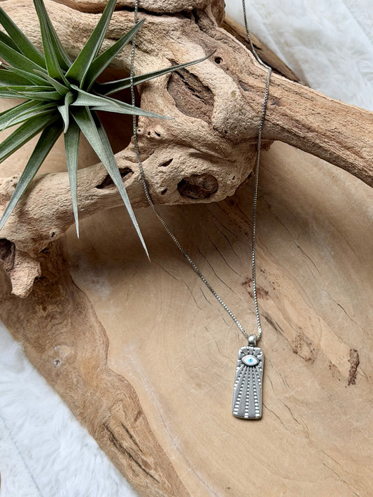 Evil Eye Pendant + Stainless Steel Necklace