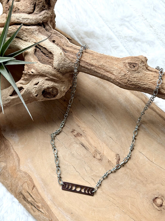 Moon Phases + Stainless Steel Necklace