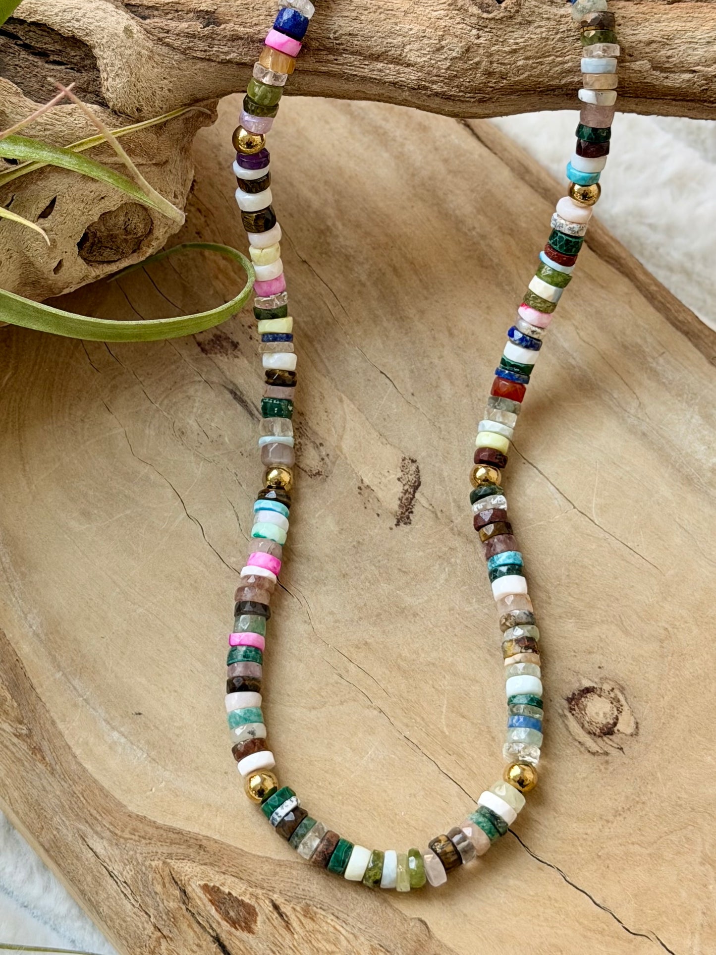 Mixed Gems + Gold Beaded Necklace