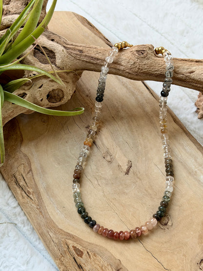 Multi-Color Rutilized Quartz + Gold Beaded Necklace