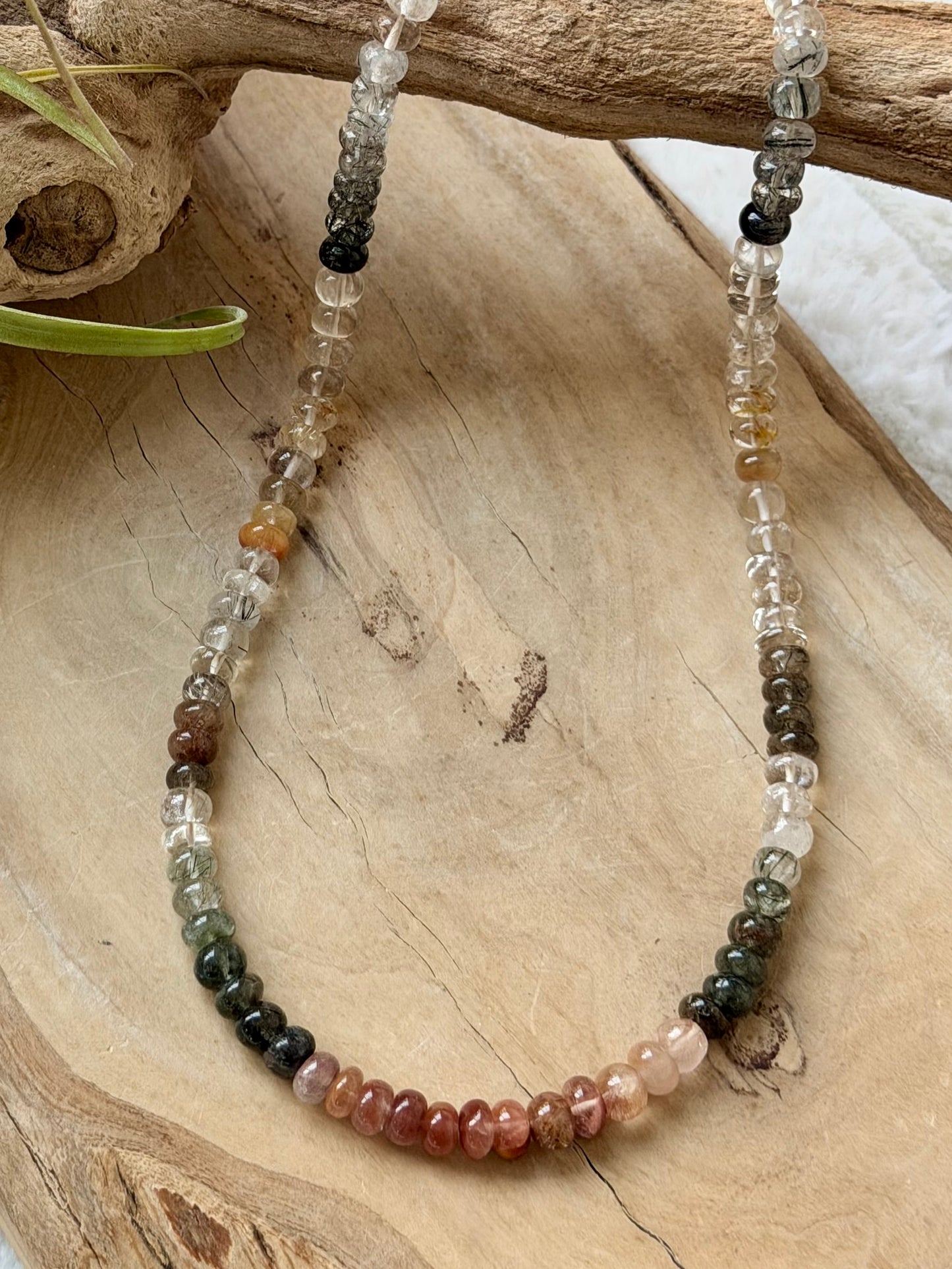 Multi-Color Rutilized Quartz + Gold Beaded Necklace