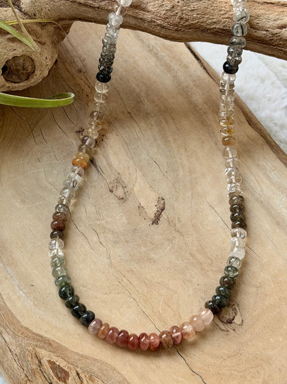 Multi-Color Rutilized Quartz + Gold Beaded Necklace
