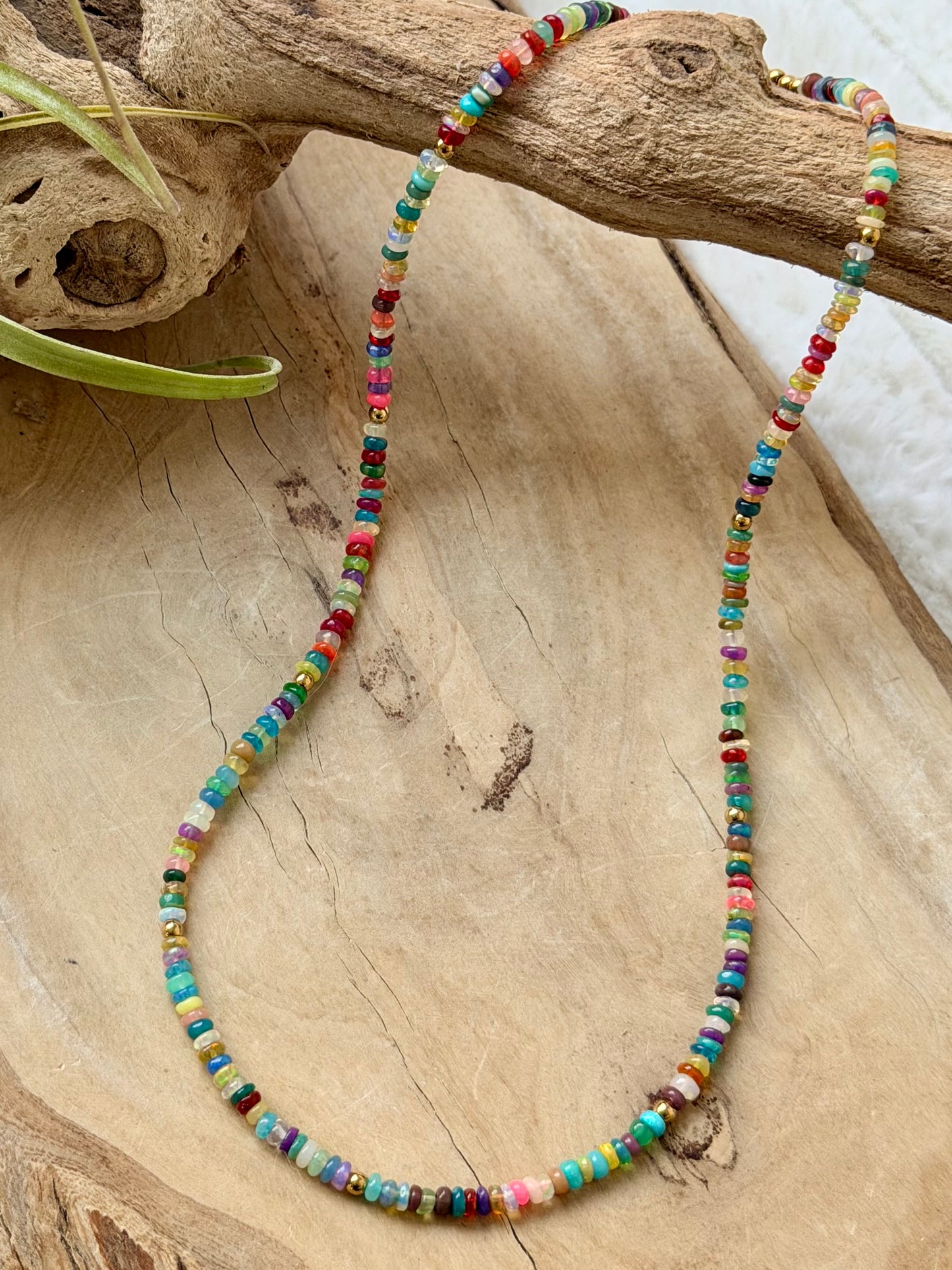 Luxe Bright Rainbow Ethiopian Opal + Gold Necklace