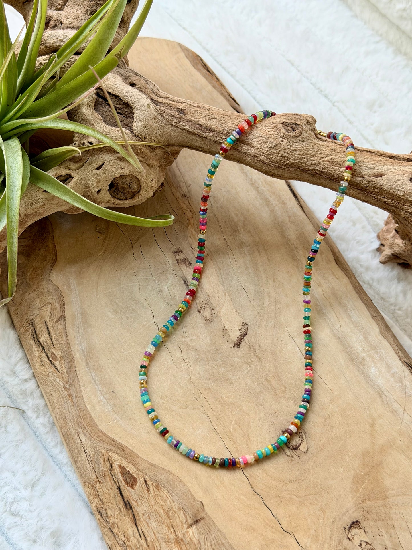 Luxe Bright Rainbow Ethiopian Opal + Gold Necklace