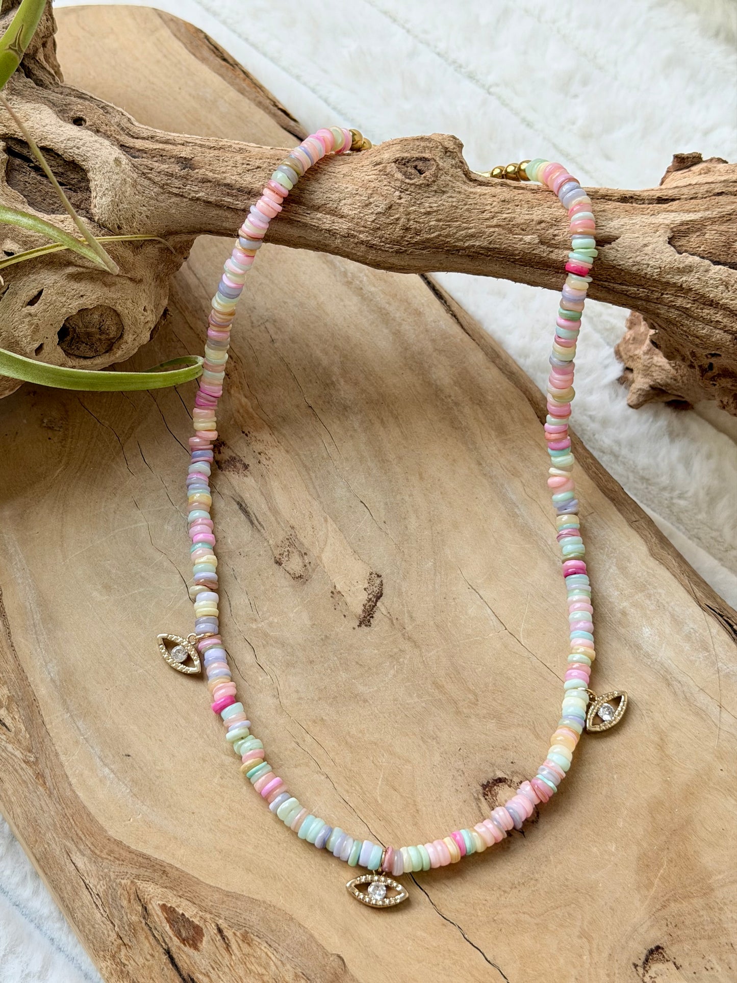 Wildflower Shell + Evil Eye Trio Necklace