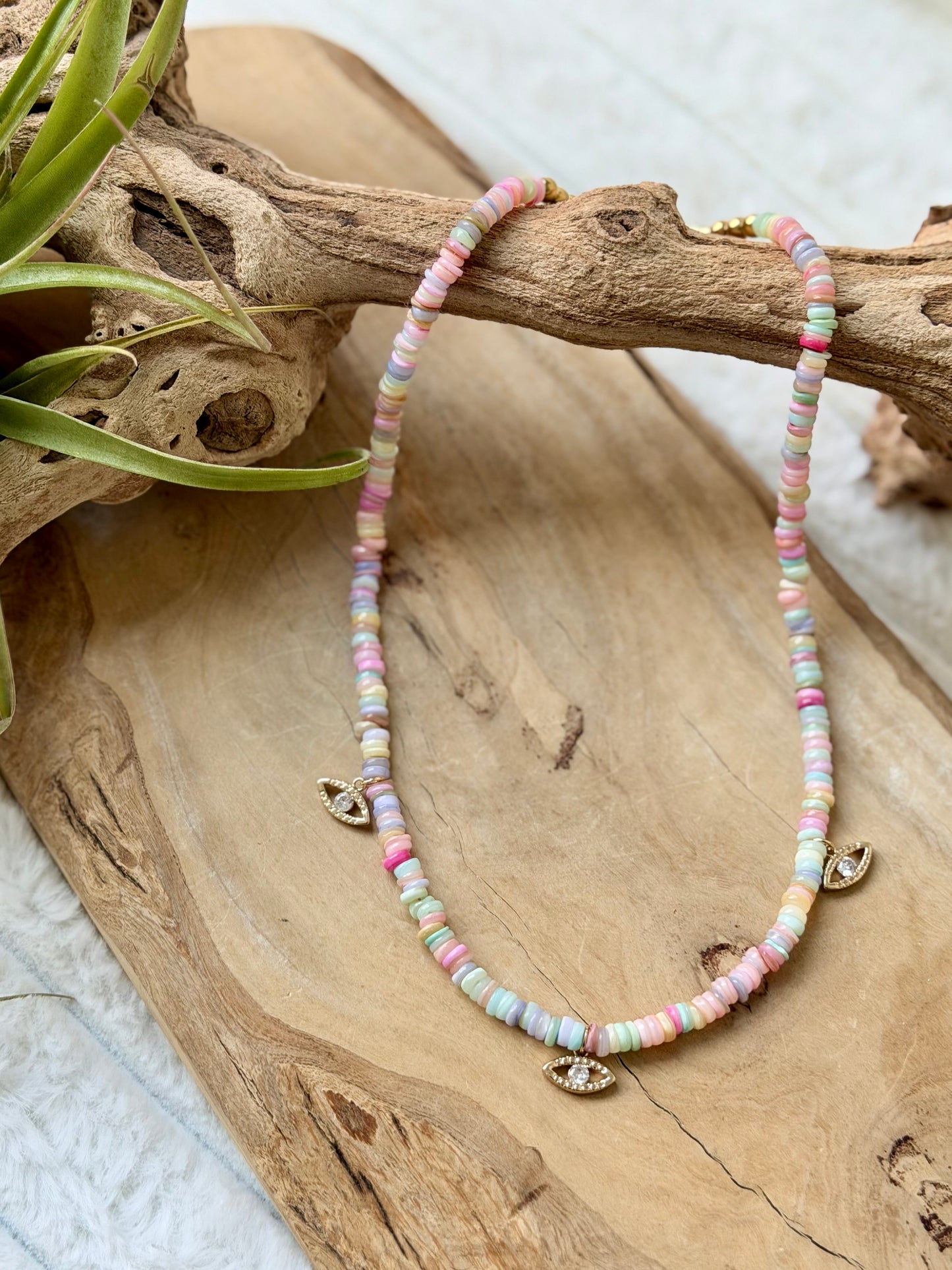 Wildflower Shell + Evil Eye Trio Necklace