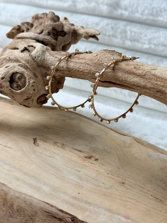 Crystal-Studded Gold Hoop Earrings
