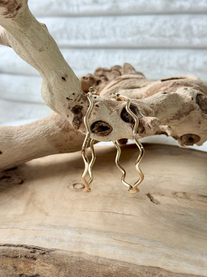 Oversized Hammered Gold Wavy Hoop Earrings
