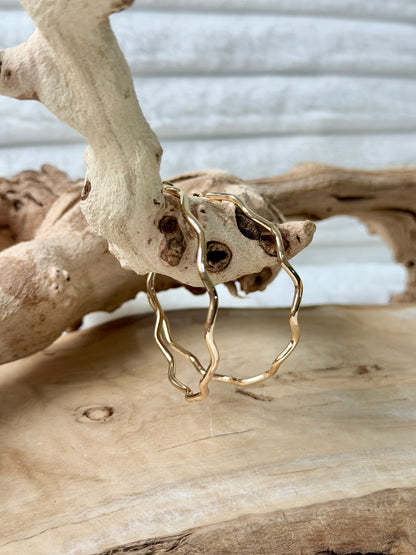 Oversized Hammered Gold Wavy Hoop Earrings