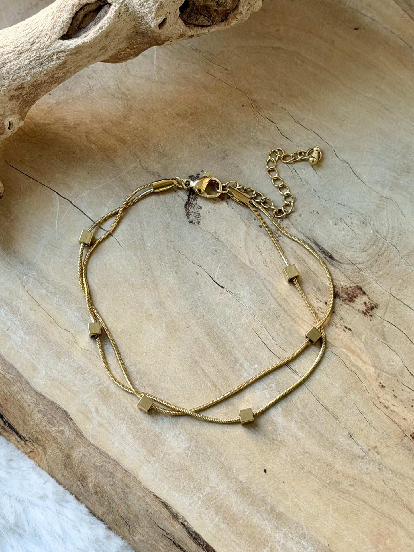 Gold Stainless Steel Duet Cube Bracelet