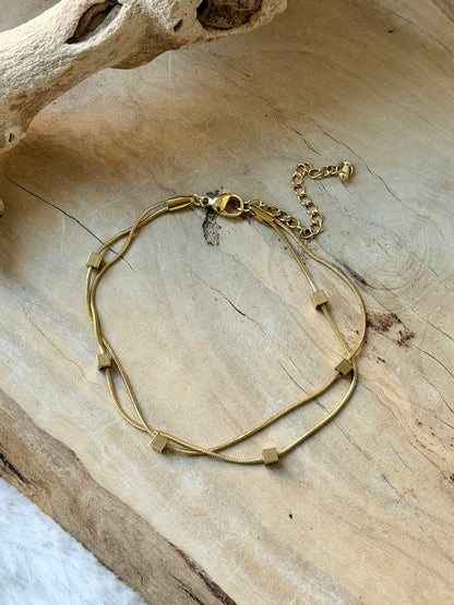 Gold Stainless Steel Duet Cube Bracelet