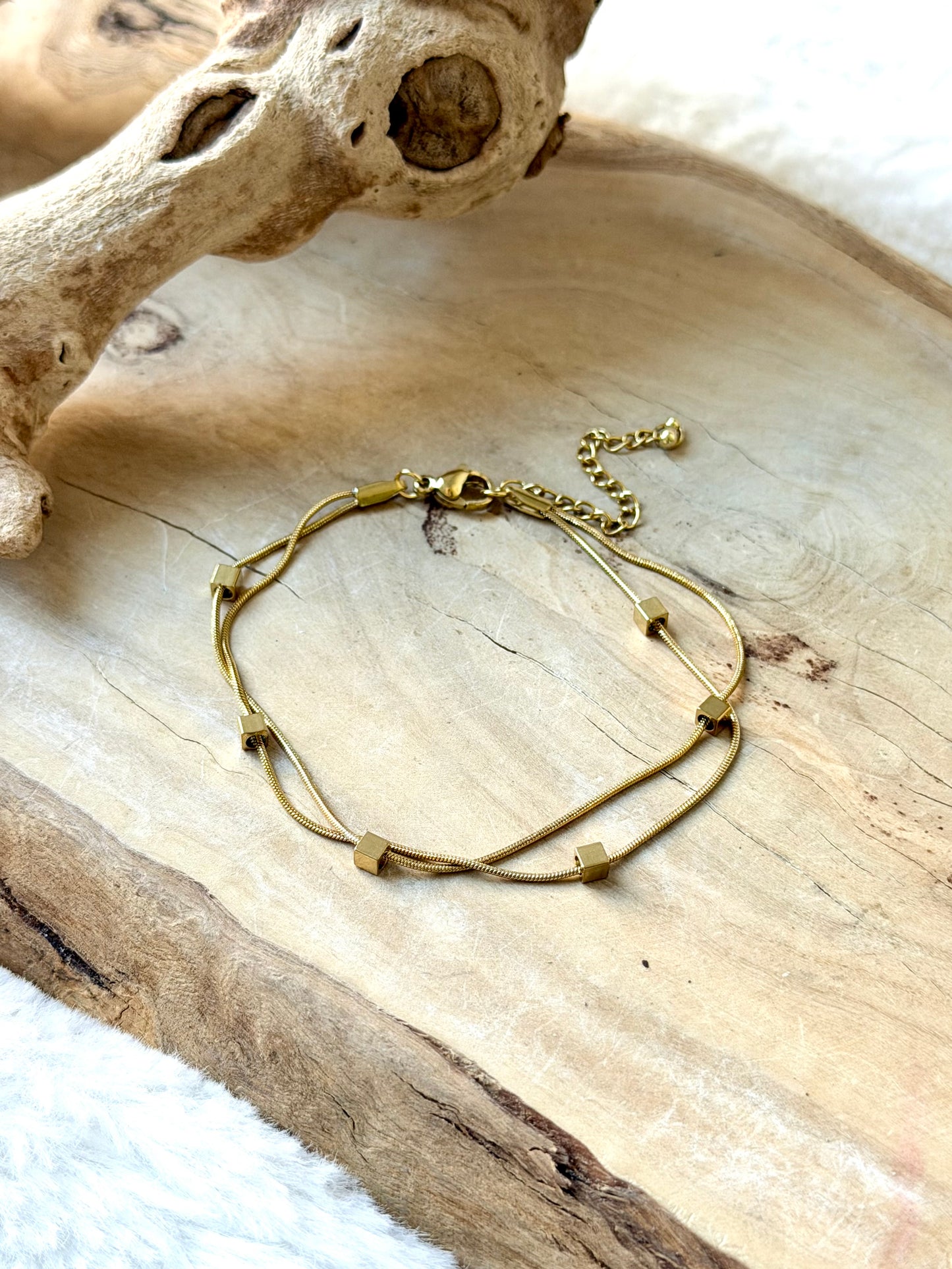 Gold Stainless Steel Duet Cube Bracelet