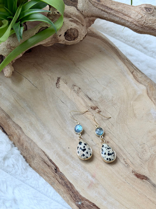 Dalmatian Jasper + Labradorite Earrings