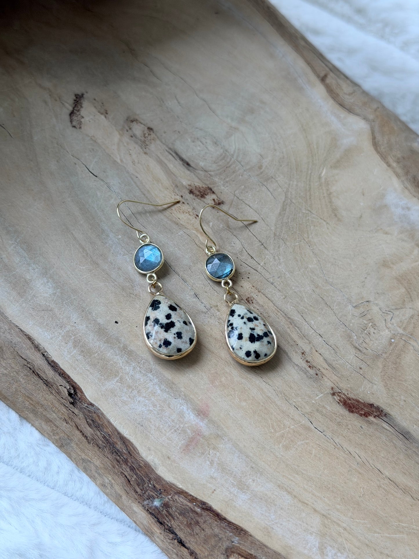 Dalmatian Jasper + Labradorite Earrings