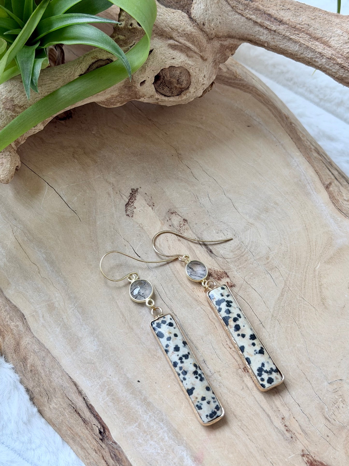 Dalmatian Jasper + Rutilized Quartz Earrings