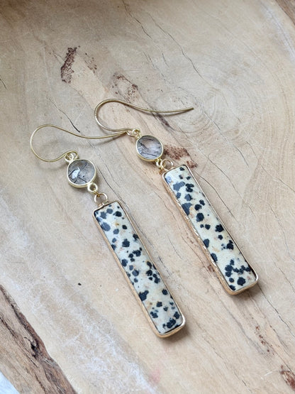 Dalmatian Jasper + Rutilized Quartz Earrings